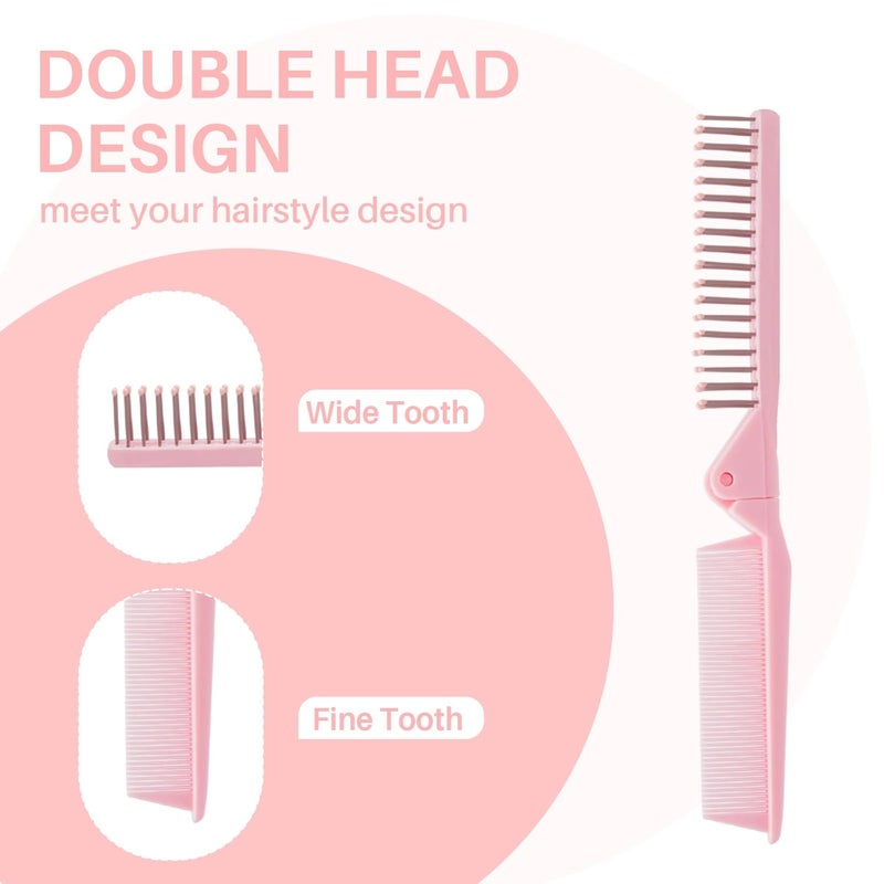 RHOS Portable Travel Mini Hair Brush - Compact Foldable Double-Headed Detangling Comb for Purse, Bags - Pocket-Size for Women and Girls (Pink) - Image 2
